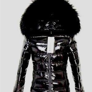 Black down authentic fox fur trim hood  short puffer coat!